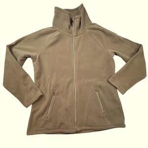 Calvin Klein Performance Fleece Jacket Mock Neck Zip Up Women XL Tan Quick‎ Dry